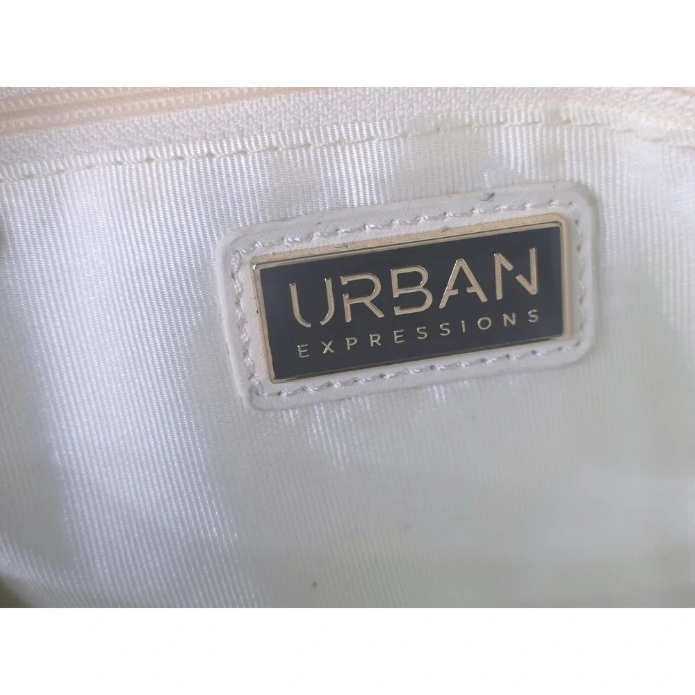 Urban Expressions Cream Woven Vegan Leather Crossbody Bag Knotted Strap Small